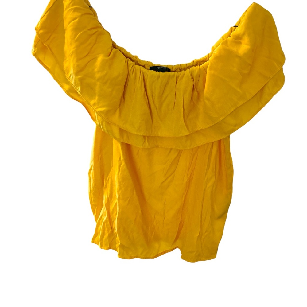 Forever 21 Yellow Ruffled Off-Shoulder Top PTP 16.5 L 19